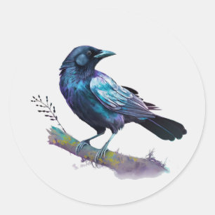 Mooie Raven op een boomtak Ronde Sticker