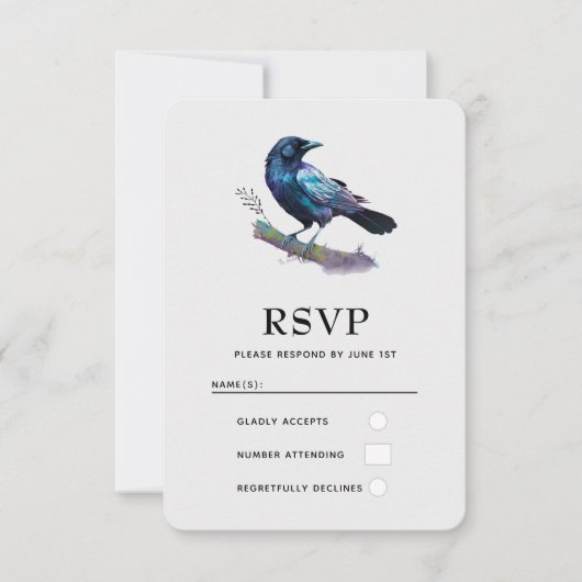 Mooie Raven op een boomtak RSVP Kaartje (Voorkant)