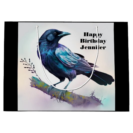Mooie Raven op een boomtak Verjaardag Groot Cadeauzakje (Voorkant)