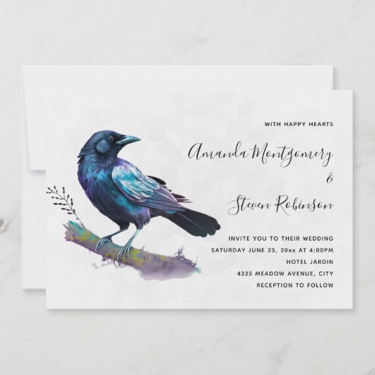 Mooie Raven op een Tree Branch bruiloft Kaart (Voorkant)