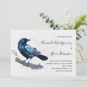 Mooie Raven op een Tree Branch bruiloft Kaart (Staand voorkant)