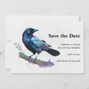 Mooie Raven zittend op een tak Save The Date