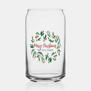Mooie Red Green Holly Berry, aangepast kerstfeest Blikvorm Glas