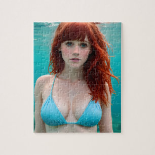 Mooie Red Haire Woman Onderwater Fotografie Legpuzzel
