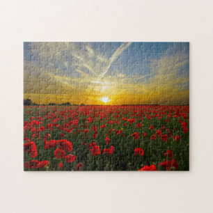 Mooie Red Poppy Field Sunset fotografie Legpuzzel