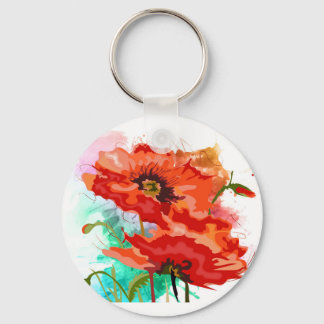 Mooie Red Poppy Flowers Button Sleutelhanger