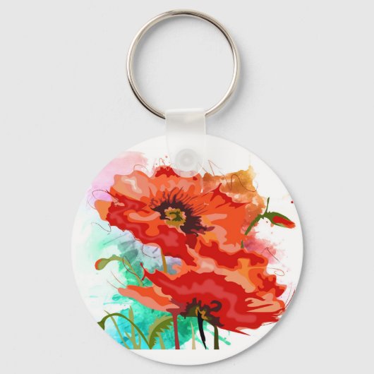 Mooie Red Poppy Flowers Button Sleutelhanger (Voorkant)