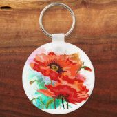 Mooie Red Poppy Flowers Button Sleutelhanger (Voorkant)