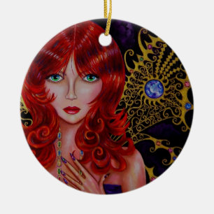 Mooie Redhead Jewel Fairy Green Eyes Keramisch Ornament