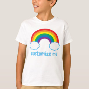 Mooie Regenboog Blauwe Wolken Monogram Coole Kinde T-shirt
