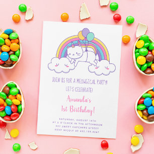 Mooie Regenboog Caticorn Verjaardagsfeest Uitnodig Kaart