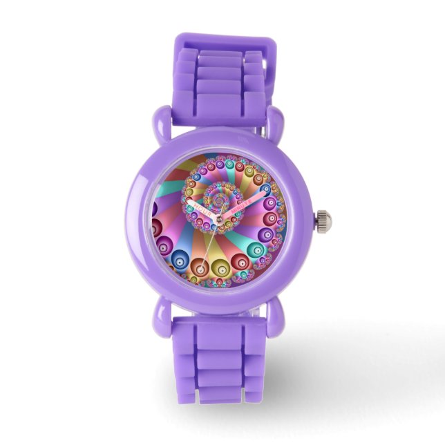 Mooie Regenboog Kleuren Abstracte Fractal Art Horloge (Voorkant)