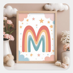 ☁️ Mooie Regenboog Monogram M Initiaal Ontwerp ☁️ Vierkante Sticker