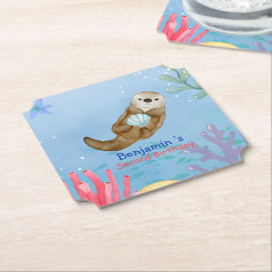 Mooie regenboog Otter Sint-jakobsschelpen Verjaard Kartonnen Onderzetters