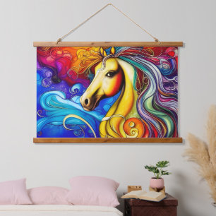 Mooie Regenboog Paard Portret Hangend Wandkleed
