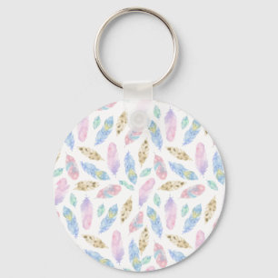Mooie regenboog veren waterverf patroon sleutelhanger