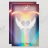 Mooie regenboogengel Wings Monogram Stationery Briefpapier (Voorkant / Achterkant)