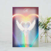 Mooie regenboogengel Wings Monogram Stationery Briefpapier (Staand voorkant)