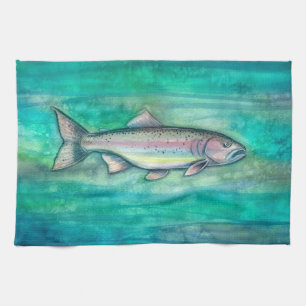 Mooie Regenboogforel Watercolor Kunst Theedoek