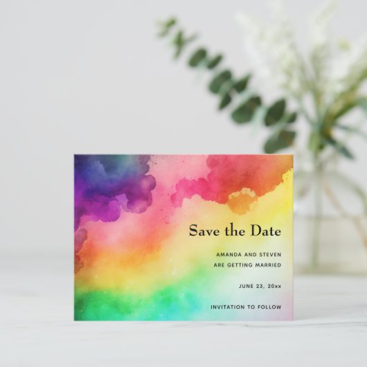 Mooie regenboogkleuren Abstract sparen de Datum Uitnodiging Briefkaart (Staand voorkant)