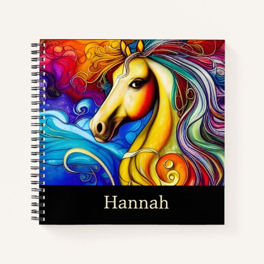 Mooie regenboogpaard met portretlamp notitieboek (Voorkant)