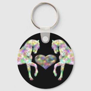 Mooie regenboogpaarden en -hart sleutelhanger
