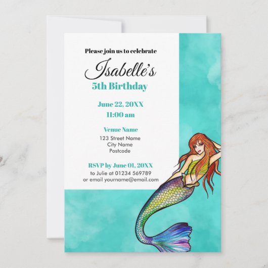 Mooie regenboogzeemeermin met Long Hair Kaart (Voorkant)