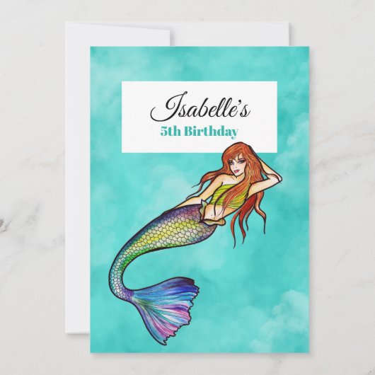 Mooie regenboogzeemeermin met Long Hair Kaart (Achterkant)