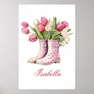 Mooie Regenlaarzen en Tulpen Ingelijste Poster