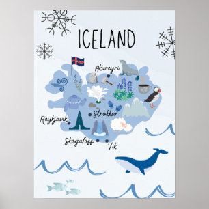 Mooie reiskaart van IJsland Poster