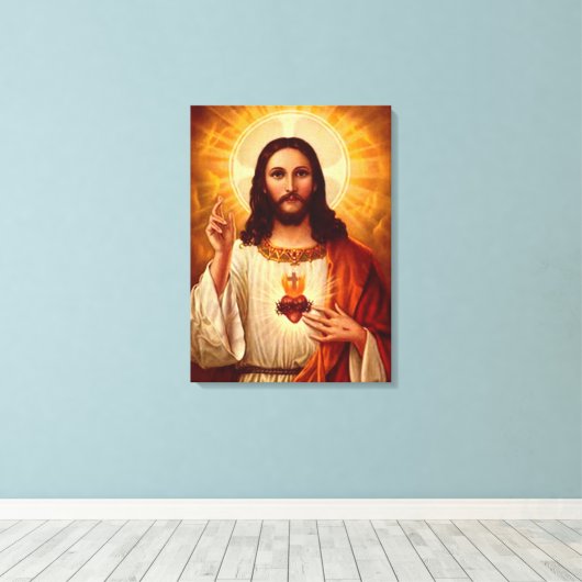 Mooie religieuze heilige hartslag van Jezus afbeel Canvas Afdruk (Insitu (Houten vloer))