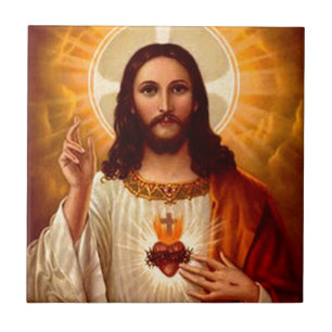 Mooie religieuze heilige hartslag van Jezus afbeel Tegeltje