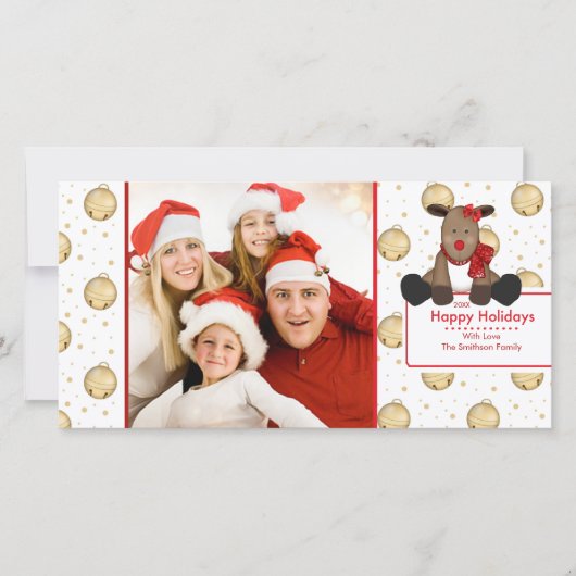 Mooie rendierbelkerstkaart voor familie foto feestdagenkaart (Voorkant)