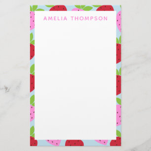 Mooie Retro Aardbei Fruit Patroon Persoonlijk Briefpapier