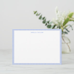 Mooie Retro Lichtblauwe Gingham Geruite Gepersonal Notitiekaartje
