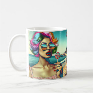 Mooie Retro Pop Art Vrouw met Lollipop Koffiemok