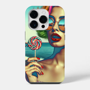 Mooie Retro Pop Art Vrouw met Lolly iPhone 14 Plus Hoesje