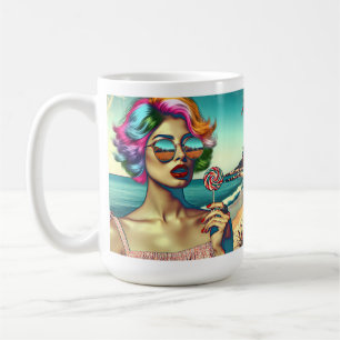 Mooie Retro Pop Art Vrouw met Lolly Koffiemok