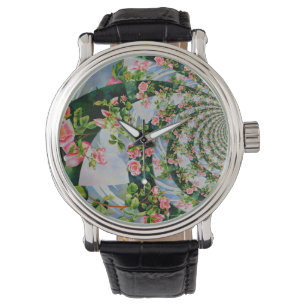 Mooie retro roze rode rozen waterverf bloemenmolen horloge