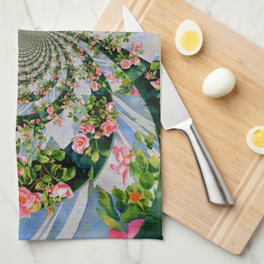 Mooie retro roze rode rozen waterverf bloemenmolen theedoek (Quarter Fold)