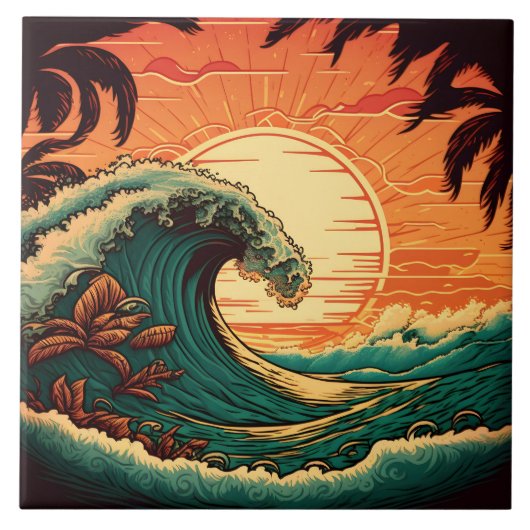 Mooie retro strandhuis  tegeltje (Voorkant)