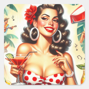 Mooie Retro Vrouw Illustratie Vierkante Sticker