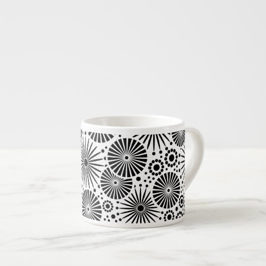 Mooie retro zwart-wit espressokop espresso kop (Voorkant rechts)