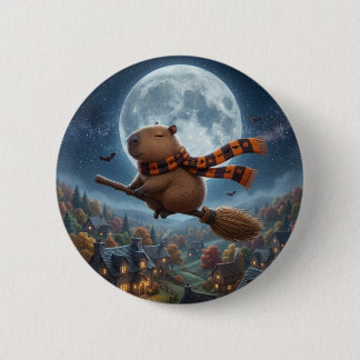 Mooie Reuzenmaan Vliegende Bezem Capybara Speld Ronde Button 5,7 Cm