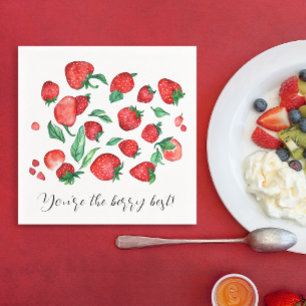 Mooie rode aardbei straft fruitjes waterverf patro servet