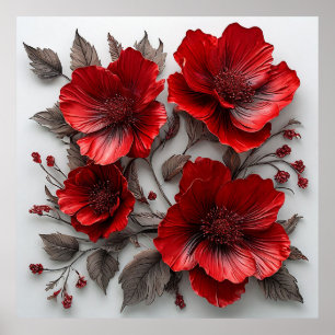 Mooie rode bloemen en bladeren poster