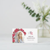 Mooie Rode Bloemen Monogram Romance Auteur Visitekaartje (Staand voorkant)
