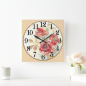 Mooie rode bloemen vierkante klok (Huis)