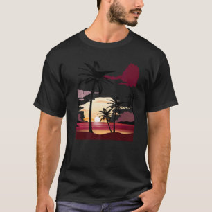 Mooie rode diepvrieszon met gedempt palm r t-shirt