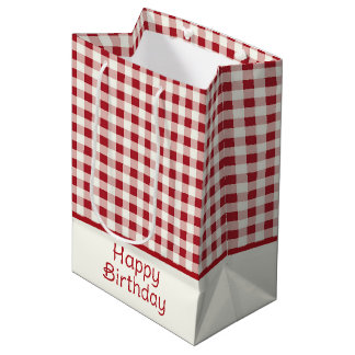 Mooie rode en crème gingham strik medium cadeauzakje